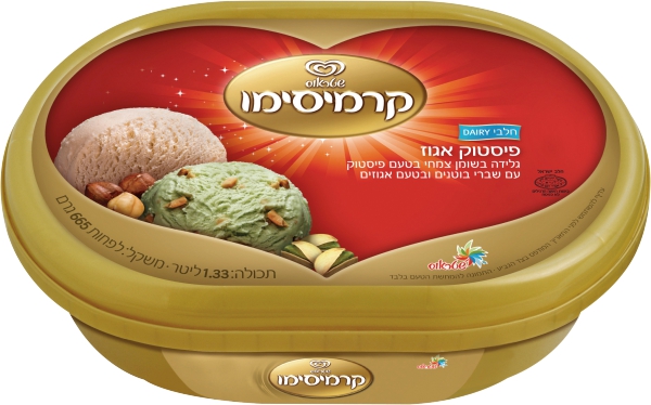 גלידה קרמיסימו פיסטוק אגוז עם שברי בוטנים חלבי