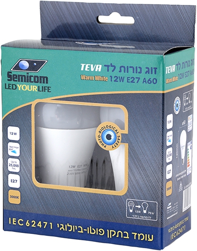 נורת לד 12W E27 A60 אור לבן