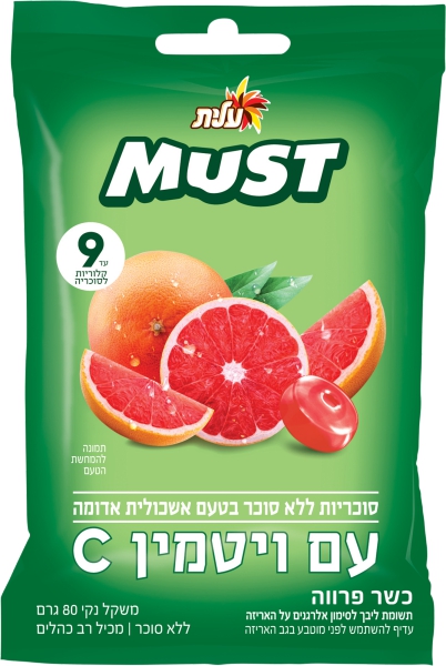 מאסט סוכריות באשכולית אדומה עם ויטמין C ללא סוכר