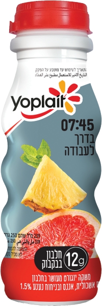 משקה יוגורט בטעם אשכולית אננס ונענע מעושר בחלבון 1.5%