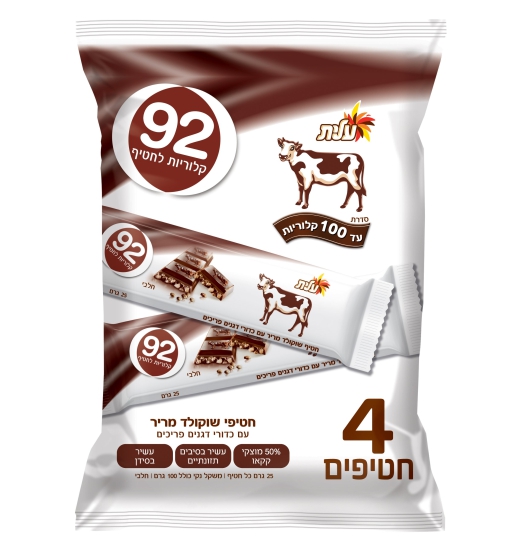 חטיפי שוקולד מריר עם כדורי דגנים חלבי 4 יחידות