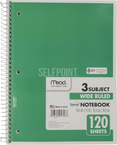 3 Subject Wide Ruled Notebook 120 Sheets | Wesley Kosher