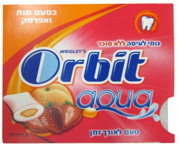 מסטיק אקווה בטעם תות ואפרסק ללא סוכר