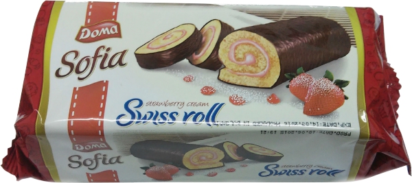 עוגת רול סופיה במילוי קרם תות מצופה קרם שוקולד