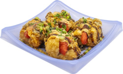 Sushi Poppers - fried rice infused with spicy tuna, topped with scallions, sweet & spicy sauce