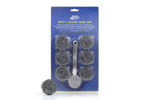 ספוג מתכת +ידית סט 6