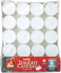Quality Tea Light Candles in Clear Cup 40 ct