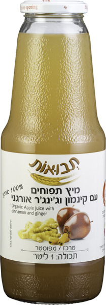 מיץ תפוחים עם קינמון וג'ינג'ר אורגני