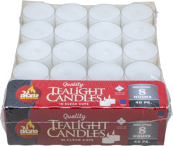8 Hr Tealight Candles in Clear Cups 40 pk