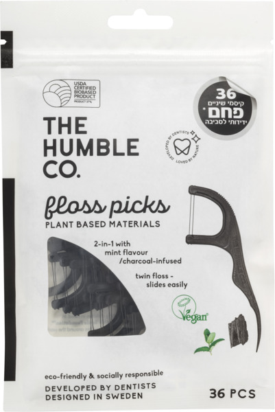THE HUMBLE קיסמי חוט דנטלי פחם 36 יח