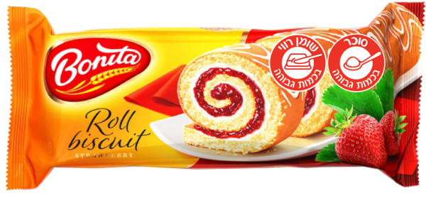 עוגת רולדה במילוי קרם תות שדה 150 גר