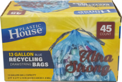 Blue Recycling Drawstring Bags Garbage Bag 45 ct