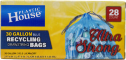 30 Gallon Blue Recycling Drawstring Bags 28 ct