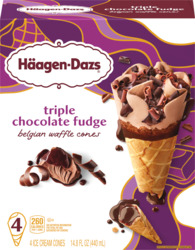 Belgian Waffle Cones w/ Triple Chocolate Fudge Ice Cream 4 ct