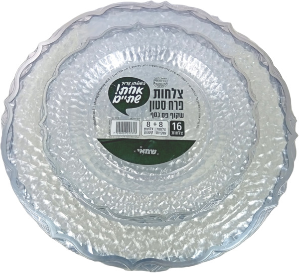 סט צלחות 16 חלקים פרח סטון שקוף כסף