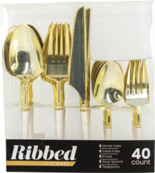 Ribbed Flatware Combo Pearl/Gold Combo 40 ct
