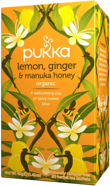 LEMON GINGER תה אורגני לימון ג'ינגר דבש מאנוקה 20 שקיקים 40 גרם PUKKA