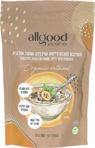 תערובת דייסת שיבולת שועל אורגנית - קקאו בננה וצ'יה 300 גרם