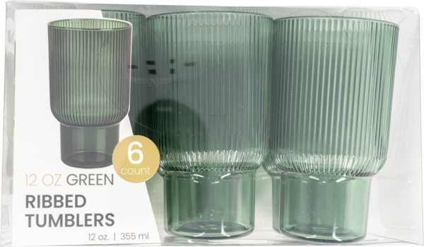 ThreeA TQ 1/6 ライスクリーム TQ トゥモロー クイーン 12 oz Ribbed Tumblers Green 6 ct | Einhorn's Supermarket