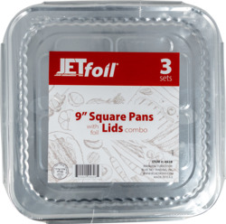 9"  Aluminium Square Pan w/ Foil Lids Combo 3 ct